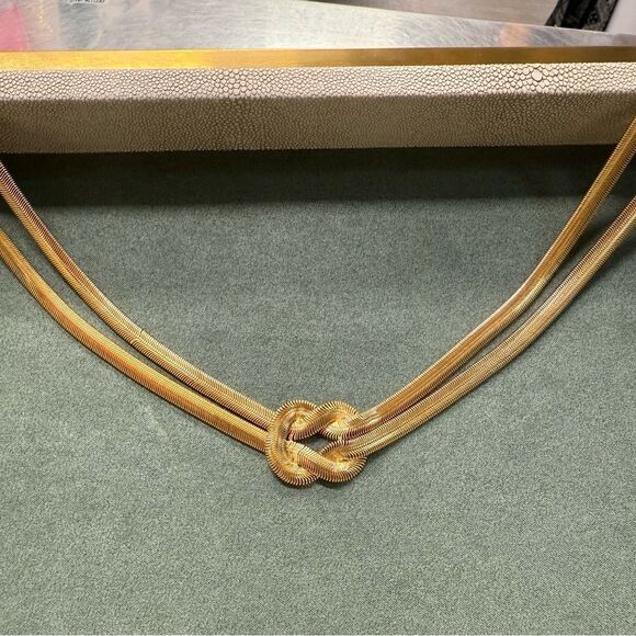 Chunky Gold Triple Strand Knot Necklace Vintage Statement Bold Elegant - Picture 11 of 15